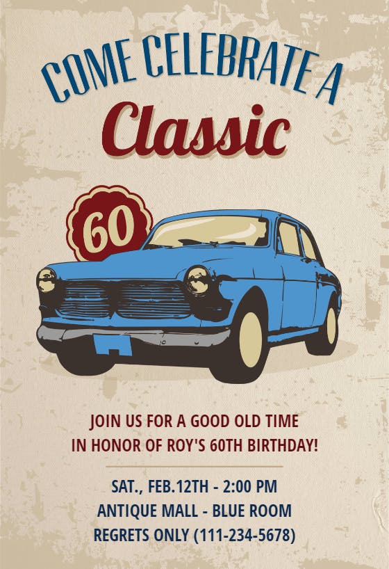 Car classic 60th birthday -  invitación de cumpleaños
