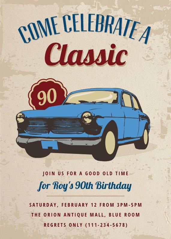 Car classic birthday -  invitación de cumpleaños