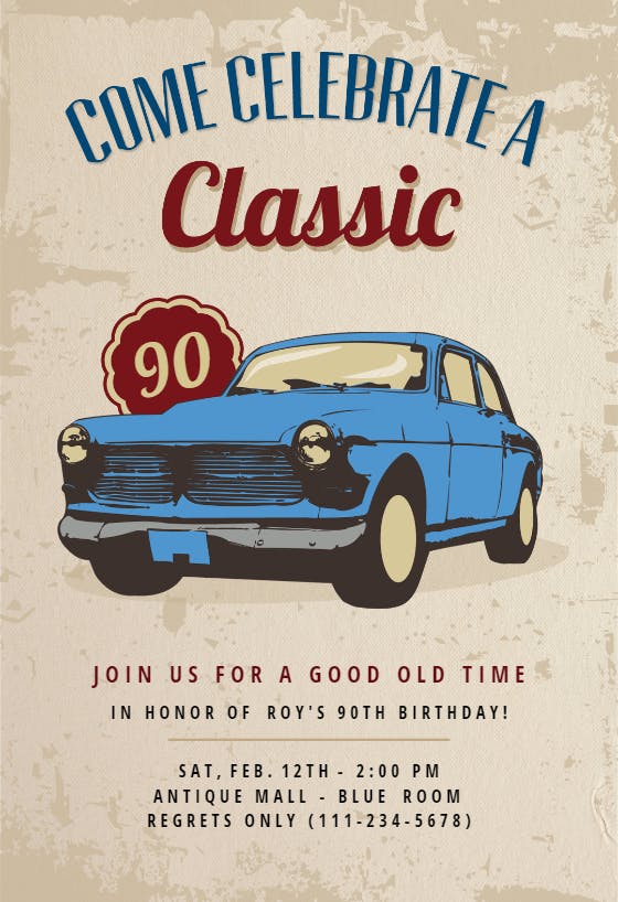 Car classic birthday -  invitación de cumpleaños