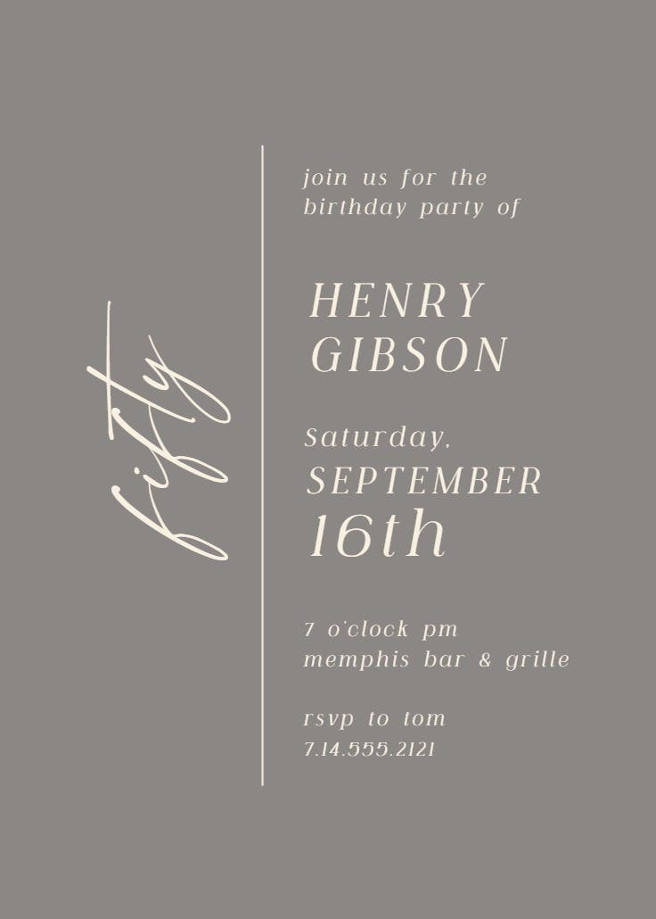 Charming fifty - birthday invitation