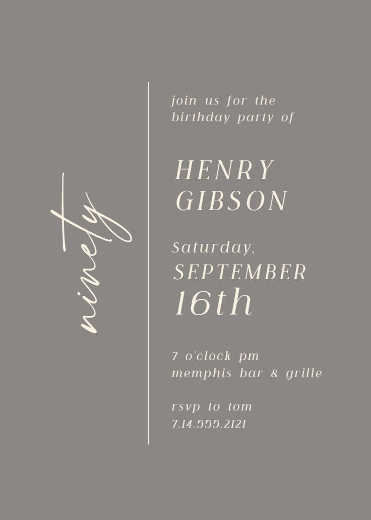 Charming ninety - birthday invitation