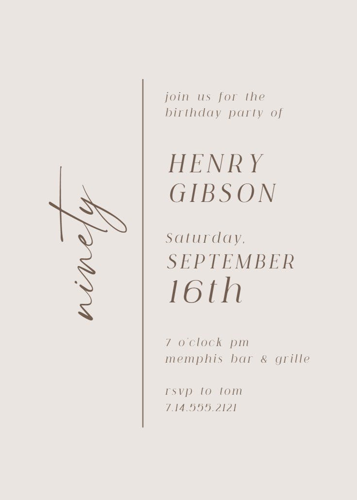 Charming ninety - birthday invitation