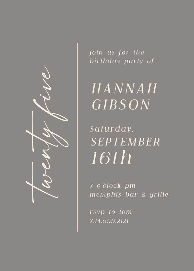 Charming twenty five - birthday invitation