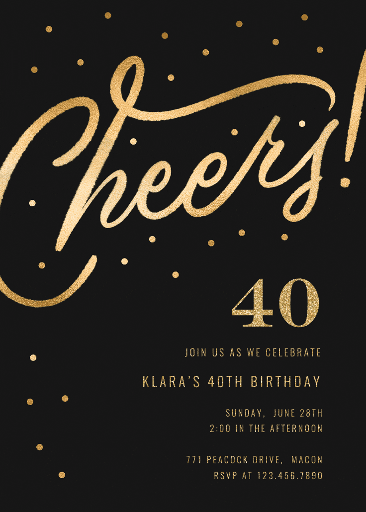 Cheers 40th birthday party - birthday invitation