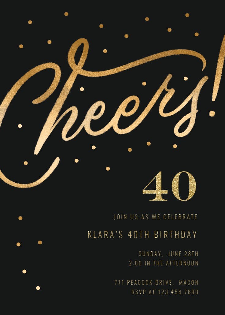 Cheers 40th birthday party - birthday invitation