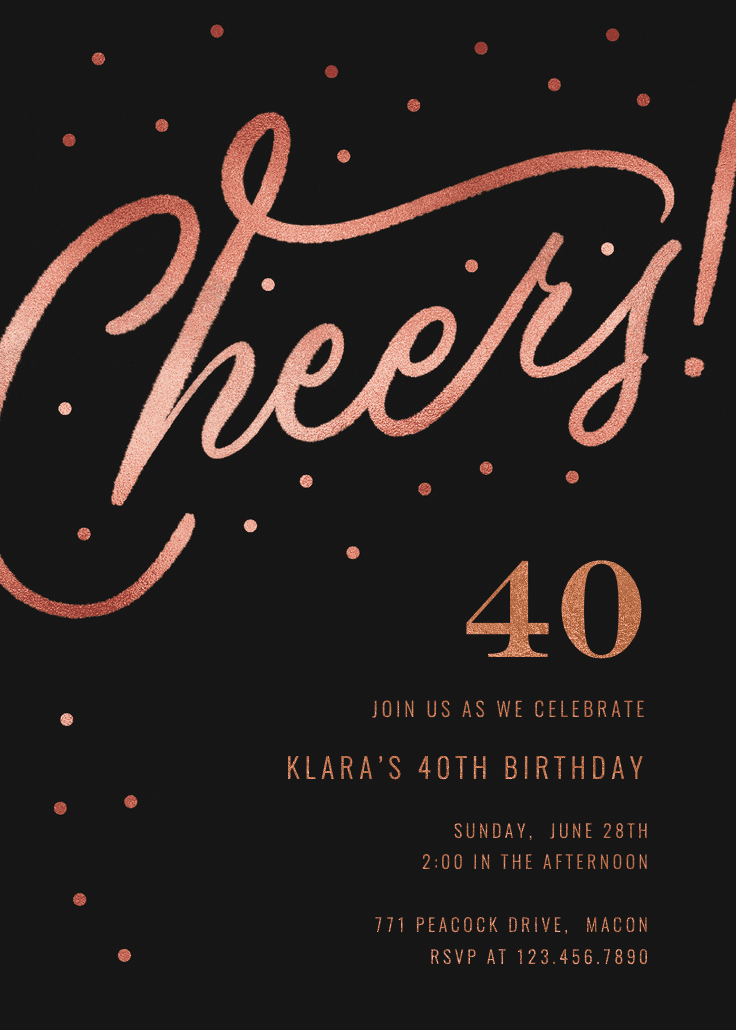 Cheers 40th birthday party - birthday invitation
