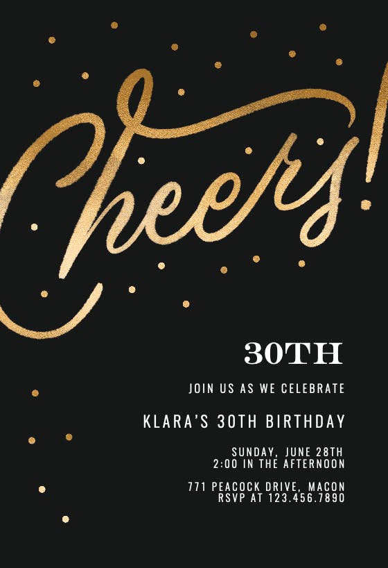 Cheers 30th birthday party - birthday invitation