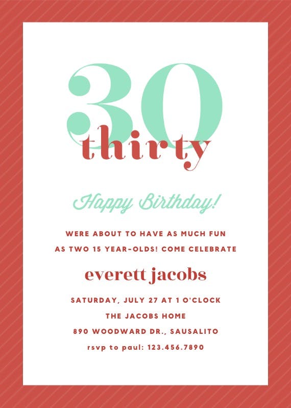 Classic 30th birthday - birthday invitation