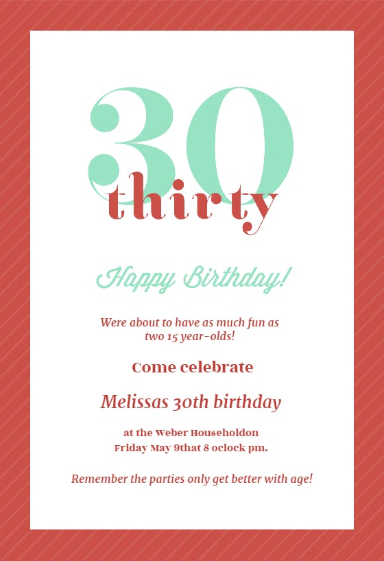 Classic 30th birthday - birthday invitation