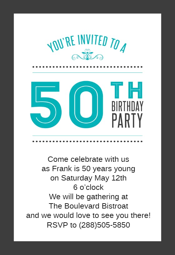 Classic 50th birthday party - birthday invitation