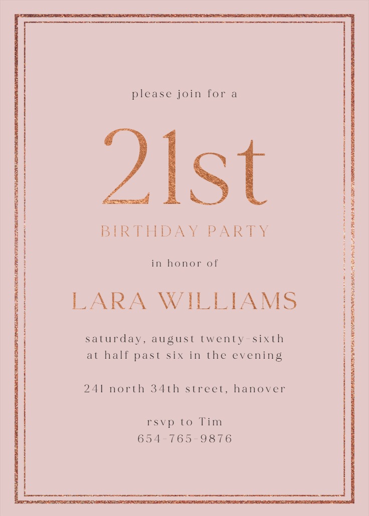 Classy 21 - Birthday Invitation Template (Free) | Greetings Island