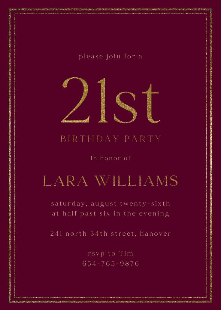 Classy 21 - birthday invitation