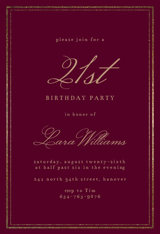 Classy 21 - birthday invitation