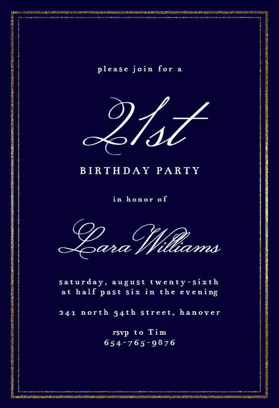 Classy 21 - Birthday Invitation Template (Free) | Greetings Island