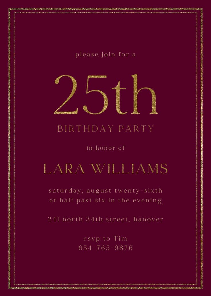 Classy 25 - birthday invitation