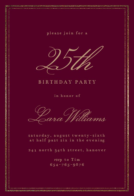 Classy 25 -  invitación de cumpleaños