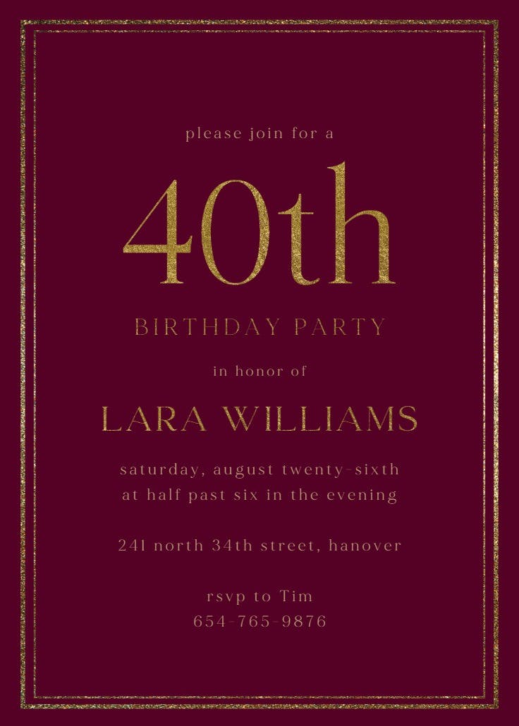 Classy 40 - birthday invitation