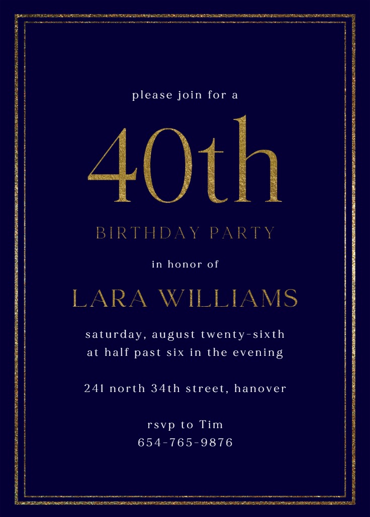 Classy 40 - Birthday Invitation Template (Free) | Greetings Island