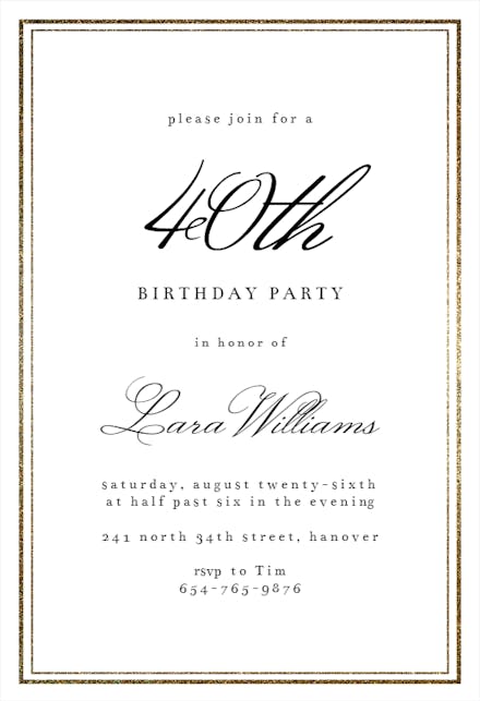 Classy 40 - Birthday Invitation Template (Free) | Greetings Island