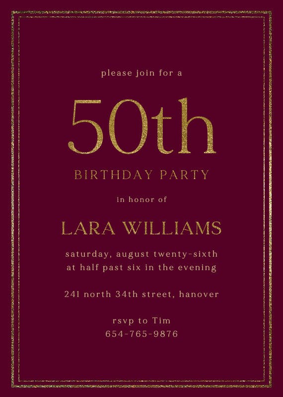 Classy 50 - birthday invitation