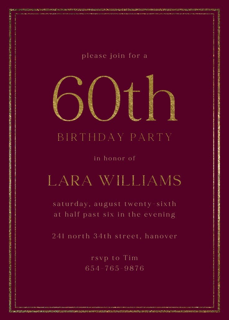 Classy 60 - Birthday Invitation Template (Free) | Greetings Island