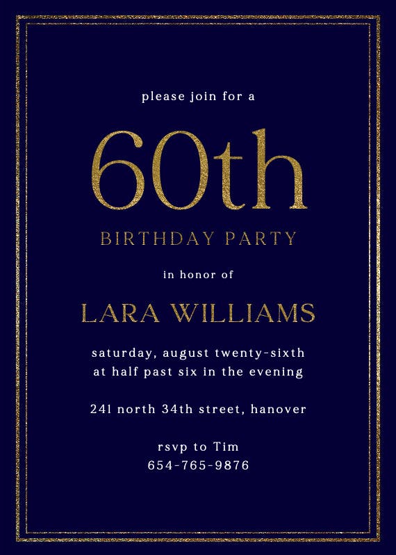 Classy 60 - Birthday Invitation Template (Free) | Greetings Island