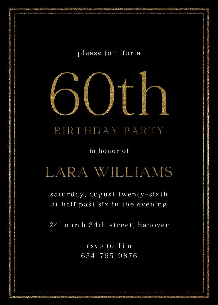 Classy 60 - Birthday Invitation Template (Free) | Greetings Island