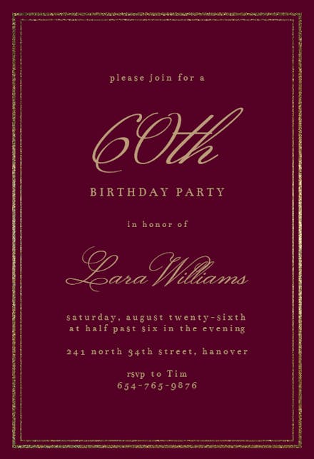 Classy 60 - Birthday Invitation Template (Free) | Greetings Island