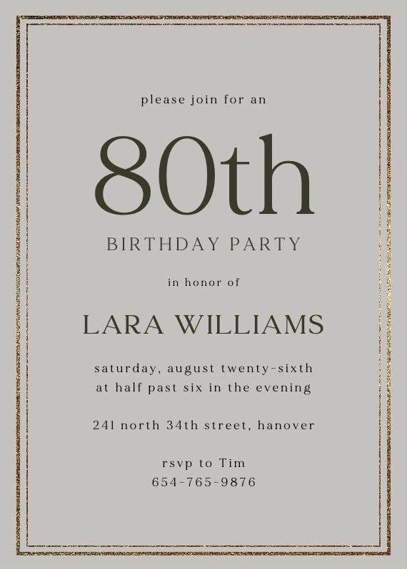 Classy 80 - Birthday Invitation Template (Free) | Greetings Island