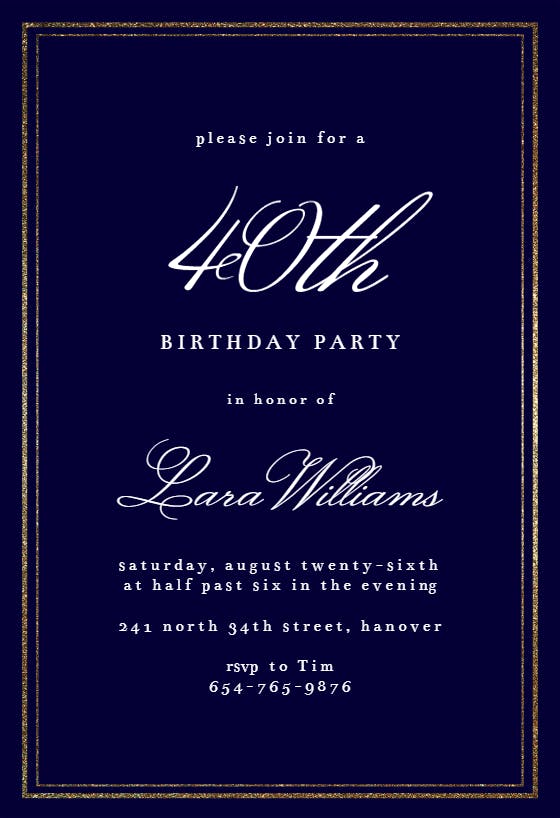 Classy 40 - birthday invitation