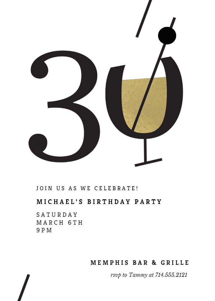 Cocktail splash 30 - birthday invitation