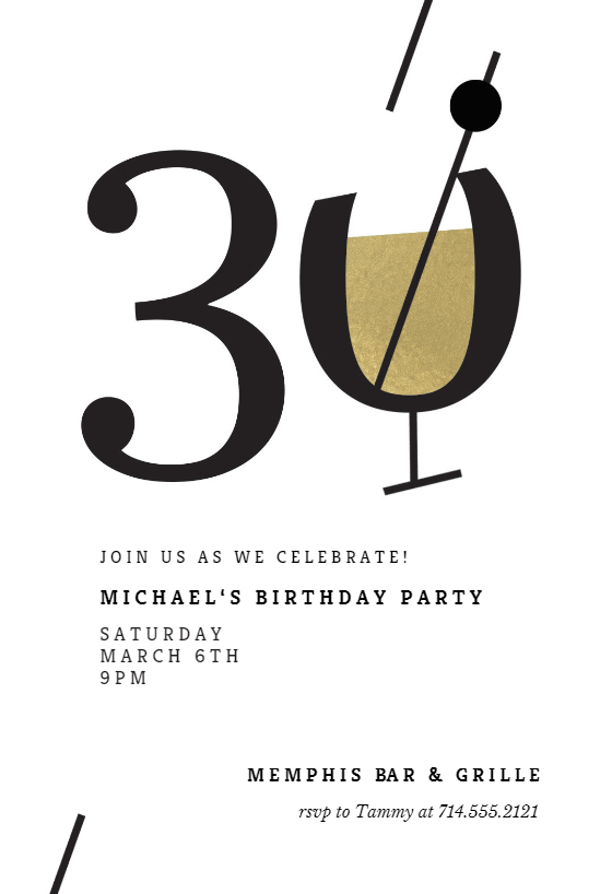 Cocktail splash 30 - Birthday Invitation Template (Free) | Greetings Island