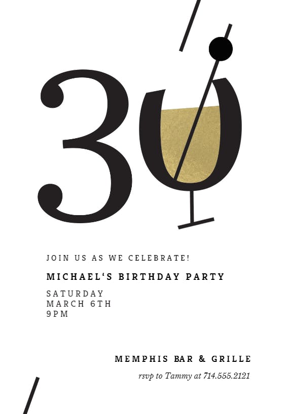 Cocktail splash 30 -  invitación de cumpleaños