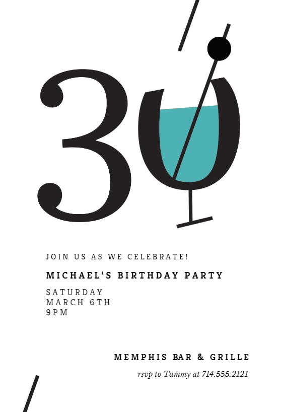 Cocktail splash 30 - birthday invitation