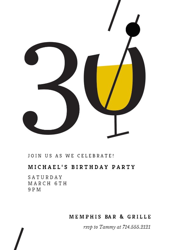 Cocktail splash 30 - birthday invitation