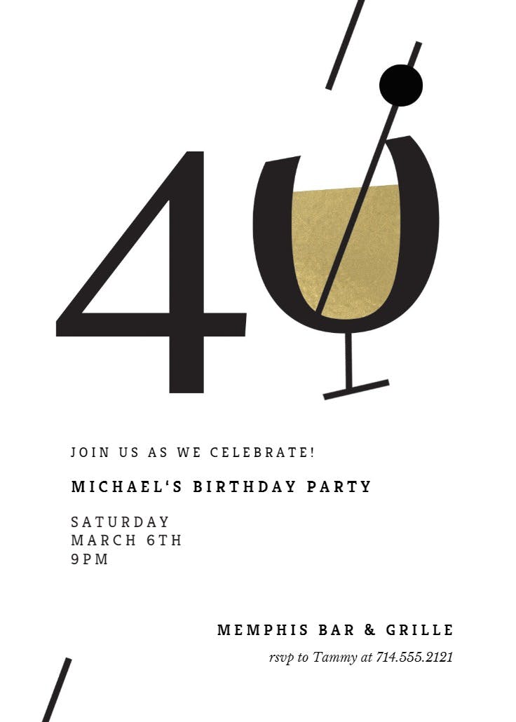 Cocktail splash 40 - birthday invitation