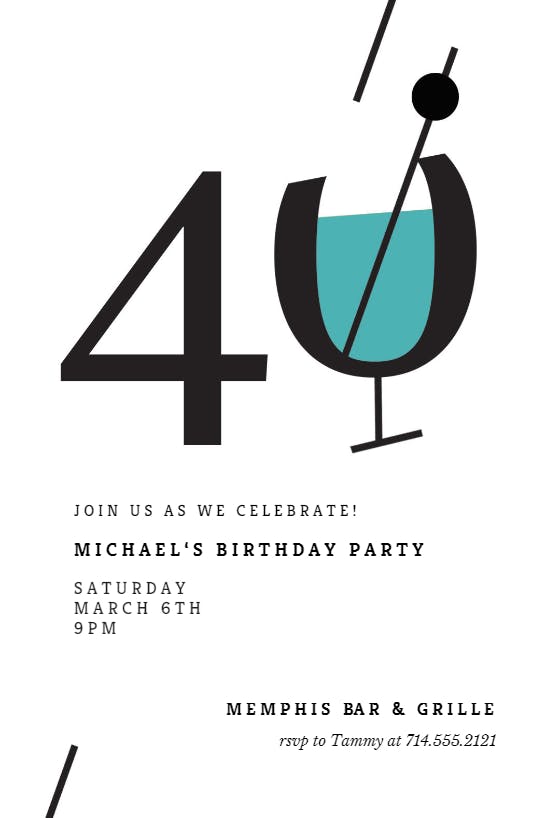 Cocktail splash 40 -  invitación de cumpleaños