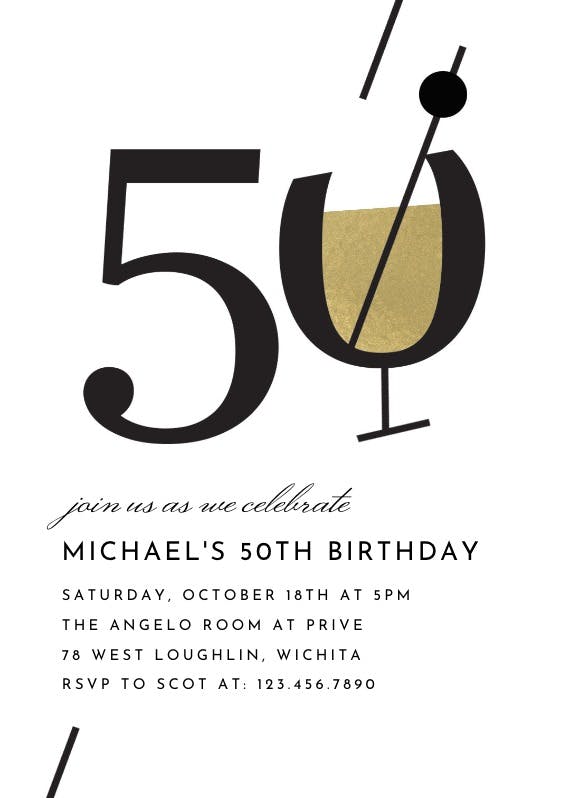 Cocktail splash 50 - birthday invitation