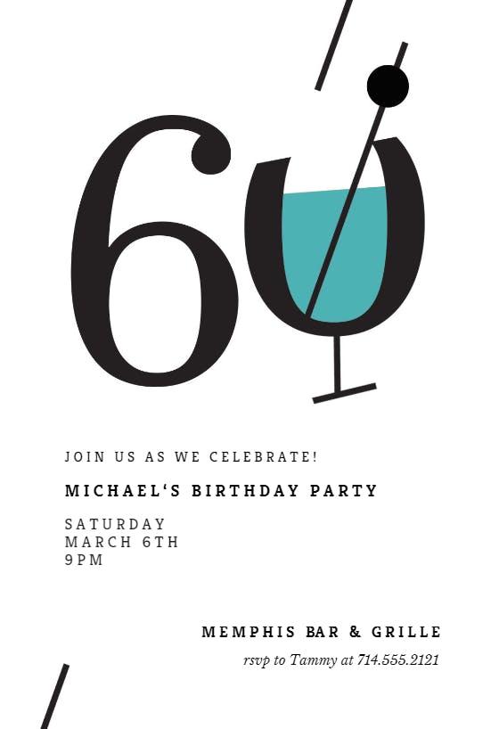 Cocktail splash 60 -  invitación de cumpleaños