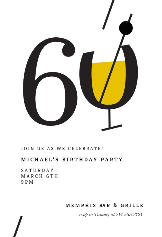Cocktail splash 60 -  invitación de cumpleaños