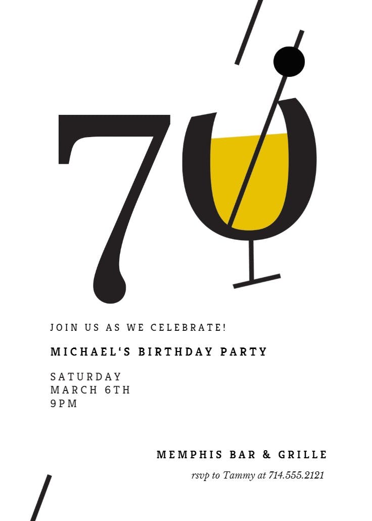 Cocktail splash 70 - birthday invitation