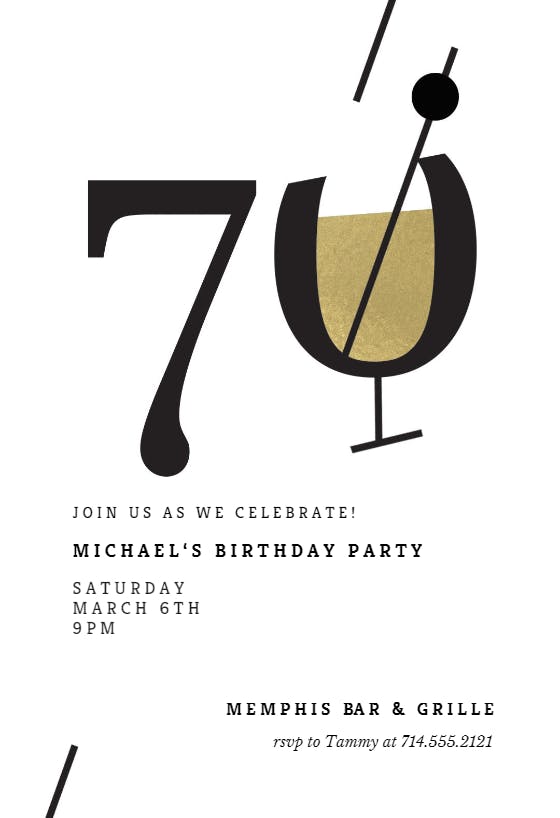 Cocktail splash 70 -  invitación de cumpleaños