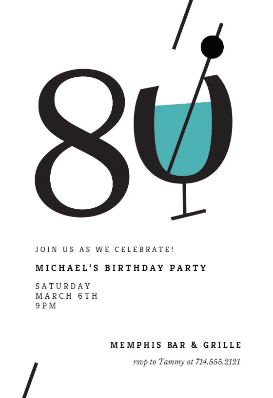 Cocktail splash 80 -  invitación de cumpleaños