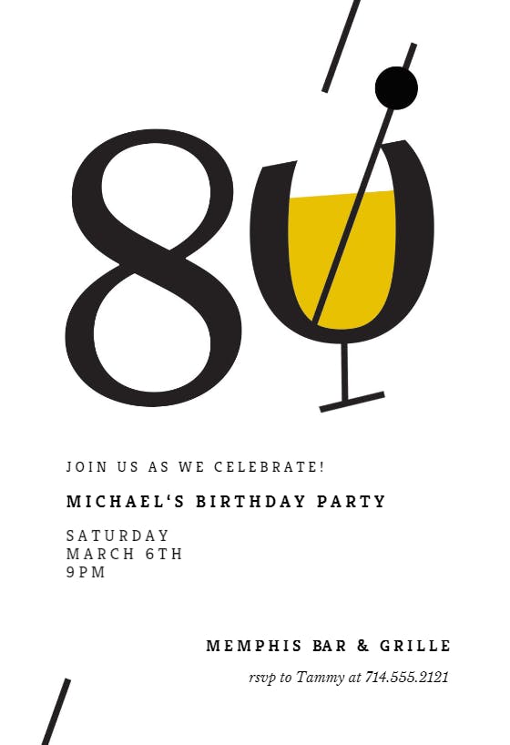 Cocktail splash 80 - birthday invitation