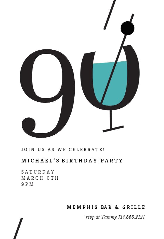 Cocktail splash 90 -  invitación de cumpleaños