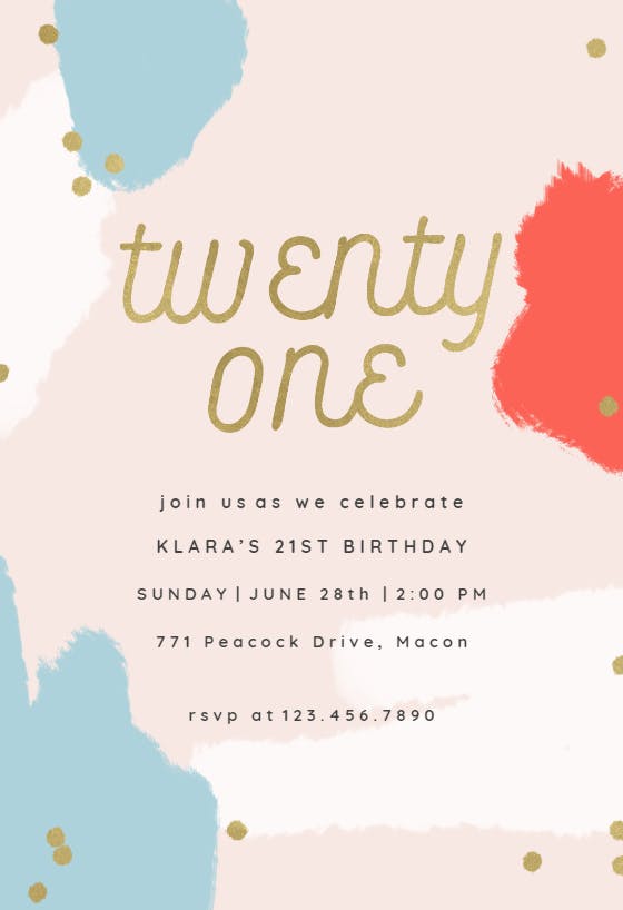 Color splash 21 - birthday invitation