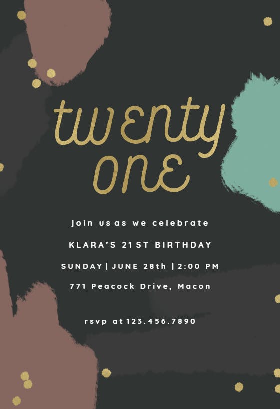 Color splash 21 -  invitación de cumpleaños