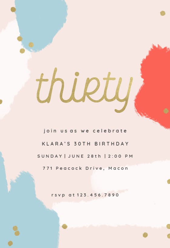 Color splash 30 - birthday invitation