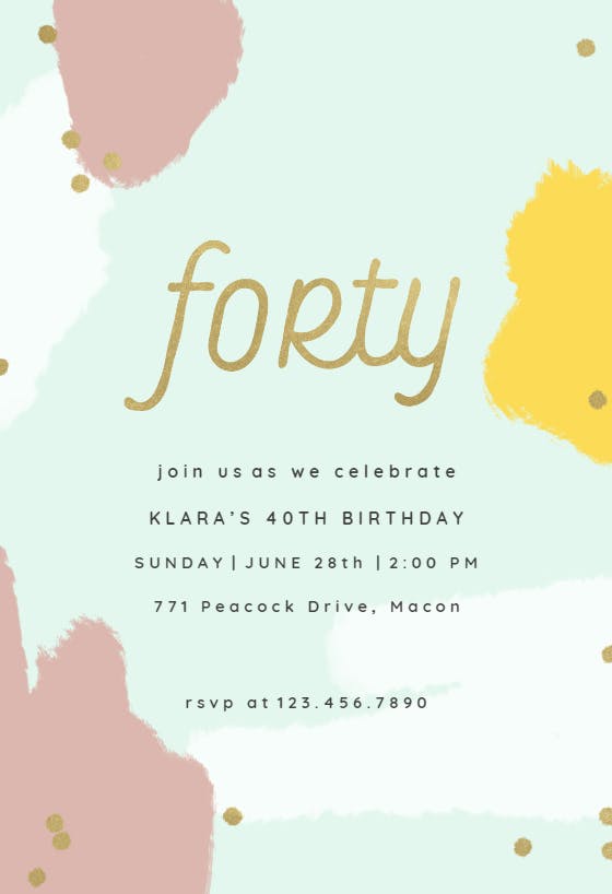 Color splash 40 - birthday invitation