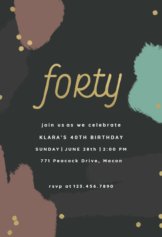 Color splash 40 - birthday invitation